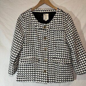 Tulle Jacket/Blazer Black White Houndstooth Snap up/Pockets/Lined Size Large